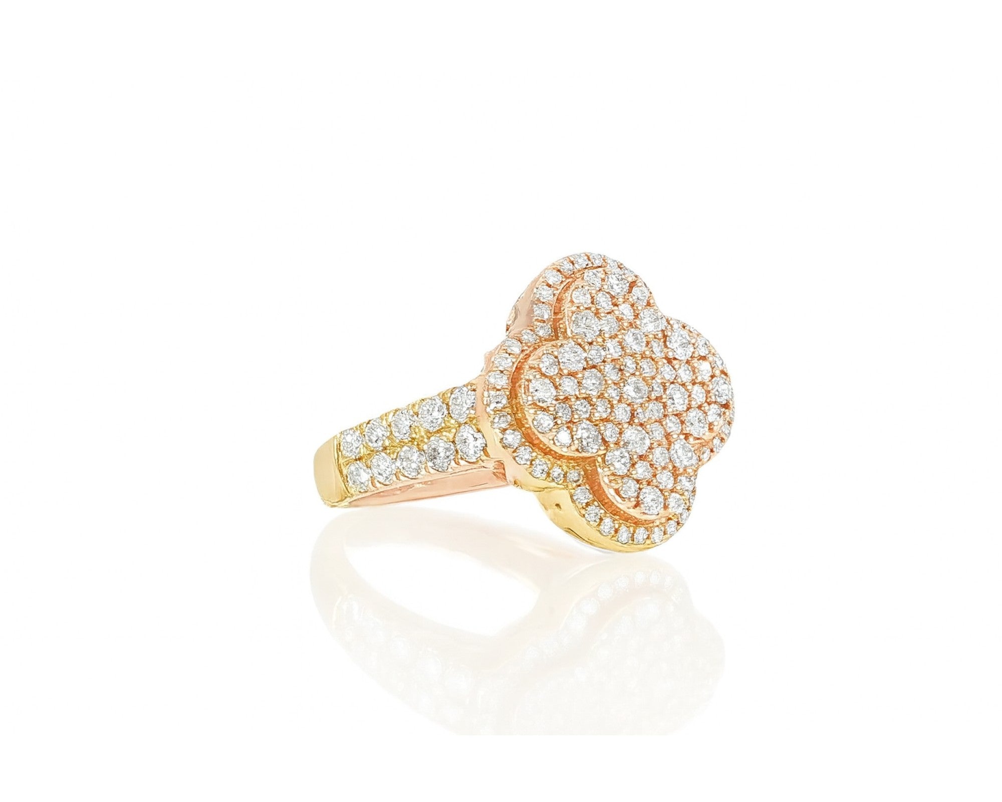 14k Gold Clover 3D Statement Ring with Round Diamonds 1.50ct – lifestyle 1300