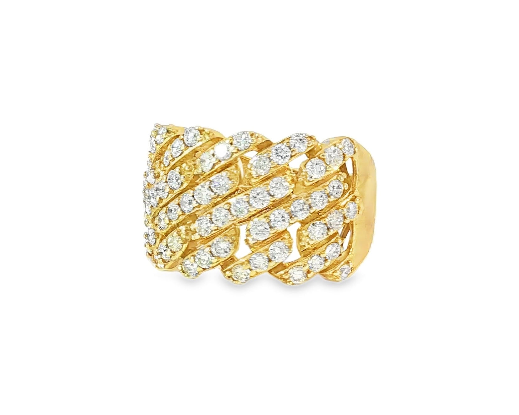 14k Gold Cuban Link Diamond Ring with Full Round Brilliant Cut 2.40ct - AVI THE JEWELER