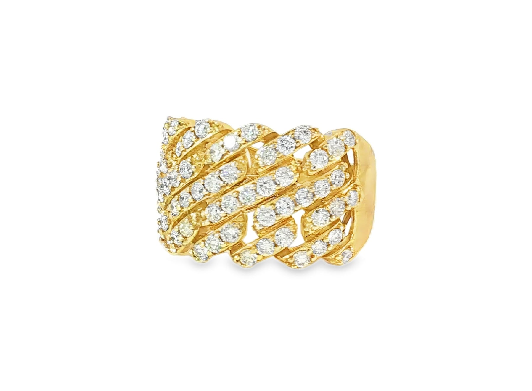 14k Gold Cuban Link Diamond Ring with Full Round Brilliant Cut 2.40ct - AVI THE JEWELER