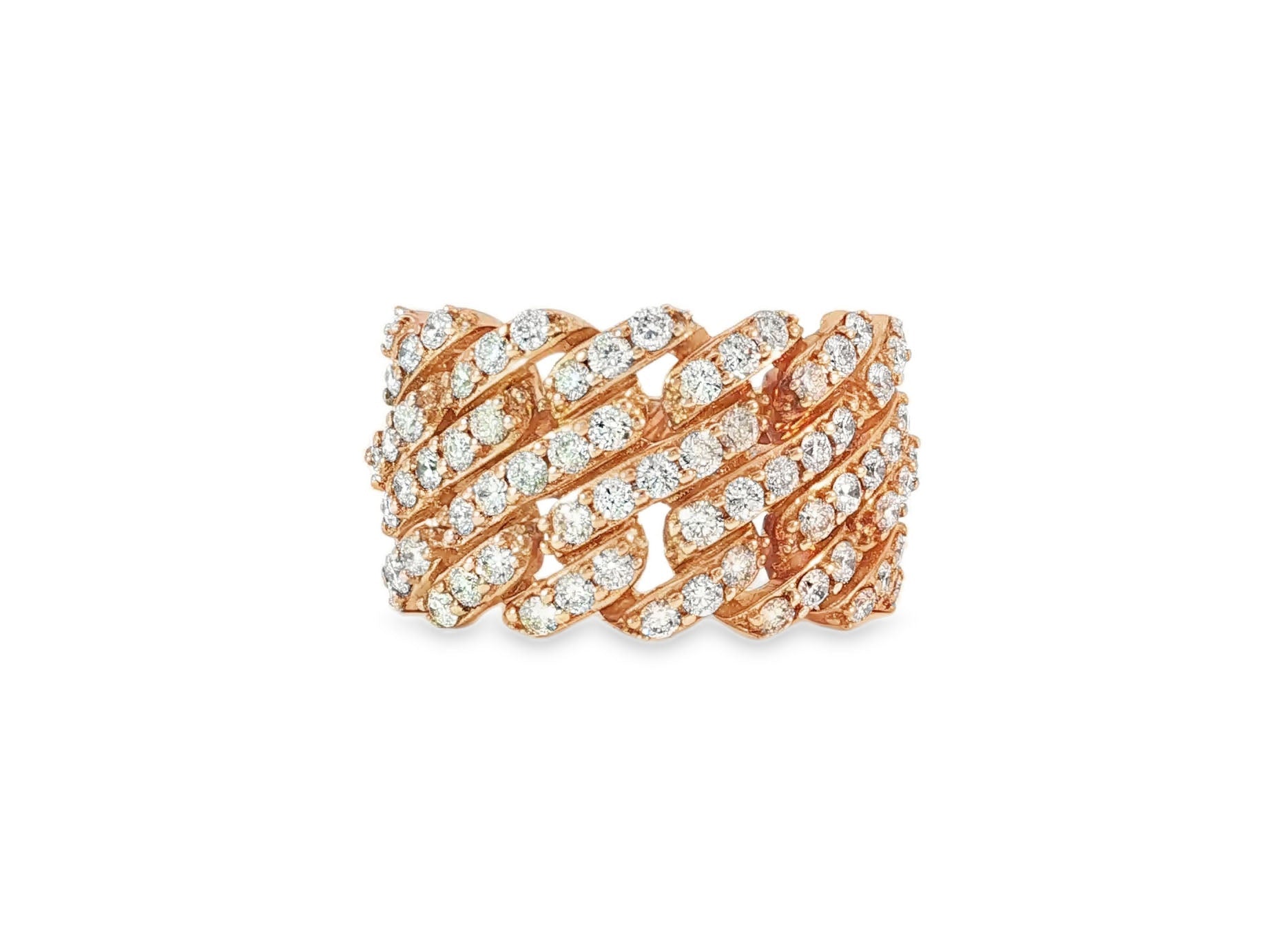 14k Gold Cuban Link Diamond Ring with Full Round Brilliant Cut 2.40ct - AVI THE JEWELER