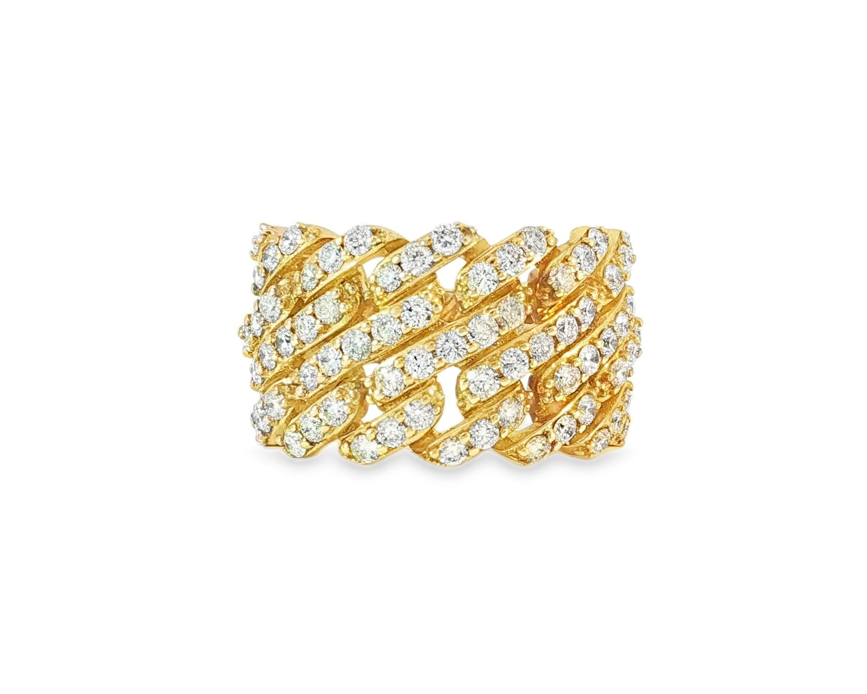 14k Gold Cuban Link Diamond Ring with Full Round Brilliant Cut 2.40ct - AVI THE JEWELER