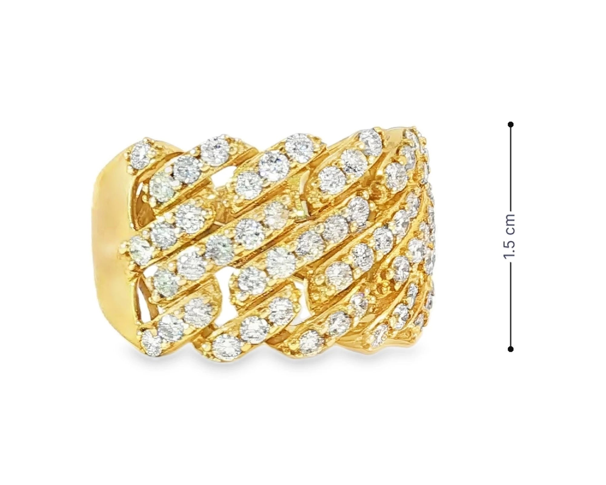 14k Gold Cuban Link Diamond Ring with Full Round Brilliant Cut 2.40ct – lifestyle 3034