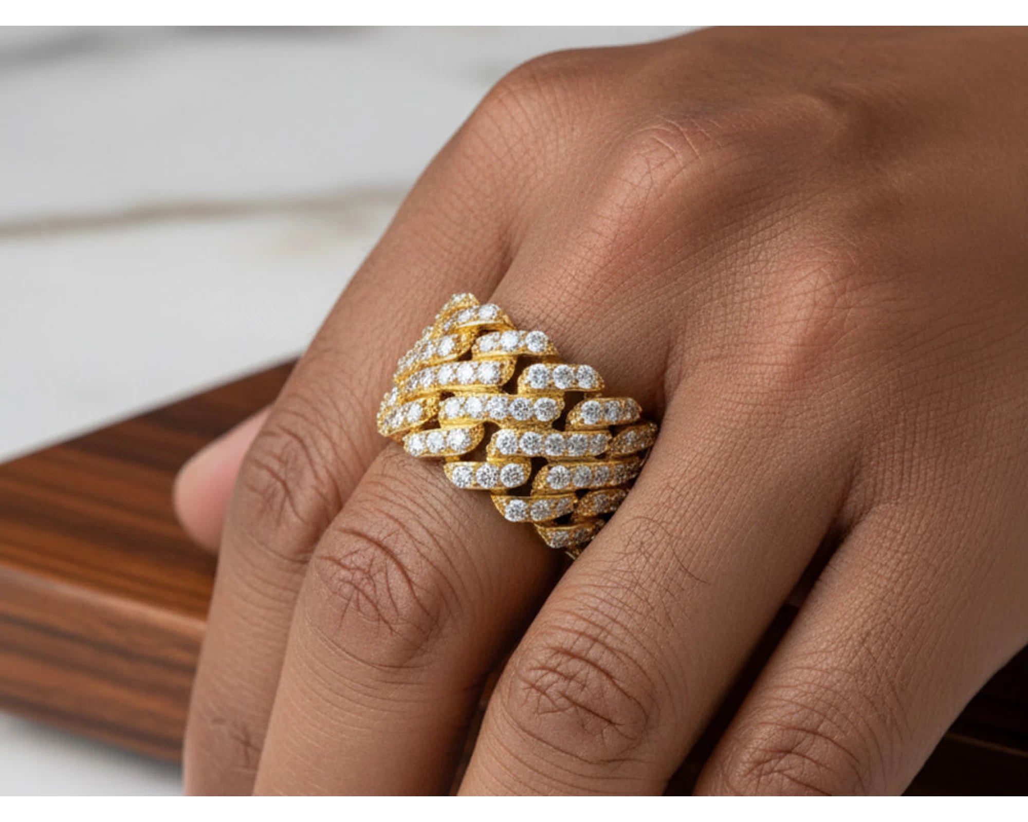 14k Gold Cuban Link Diamond Ring with Full Round Brilliant Cut 2.40ct – view 2