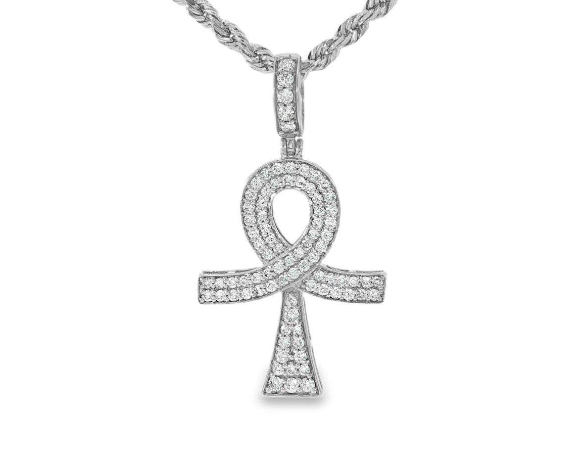 14k Gold Diamond Ankh Pendant with Round - Cut Accents 1.09ct - AVI THE JEWELER