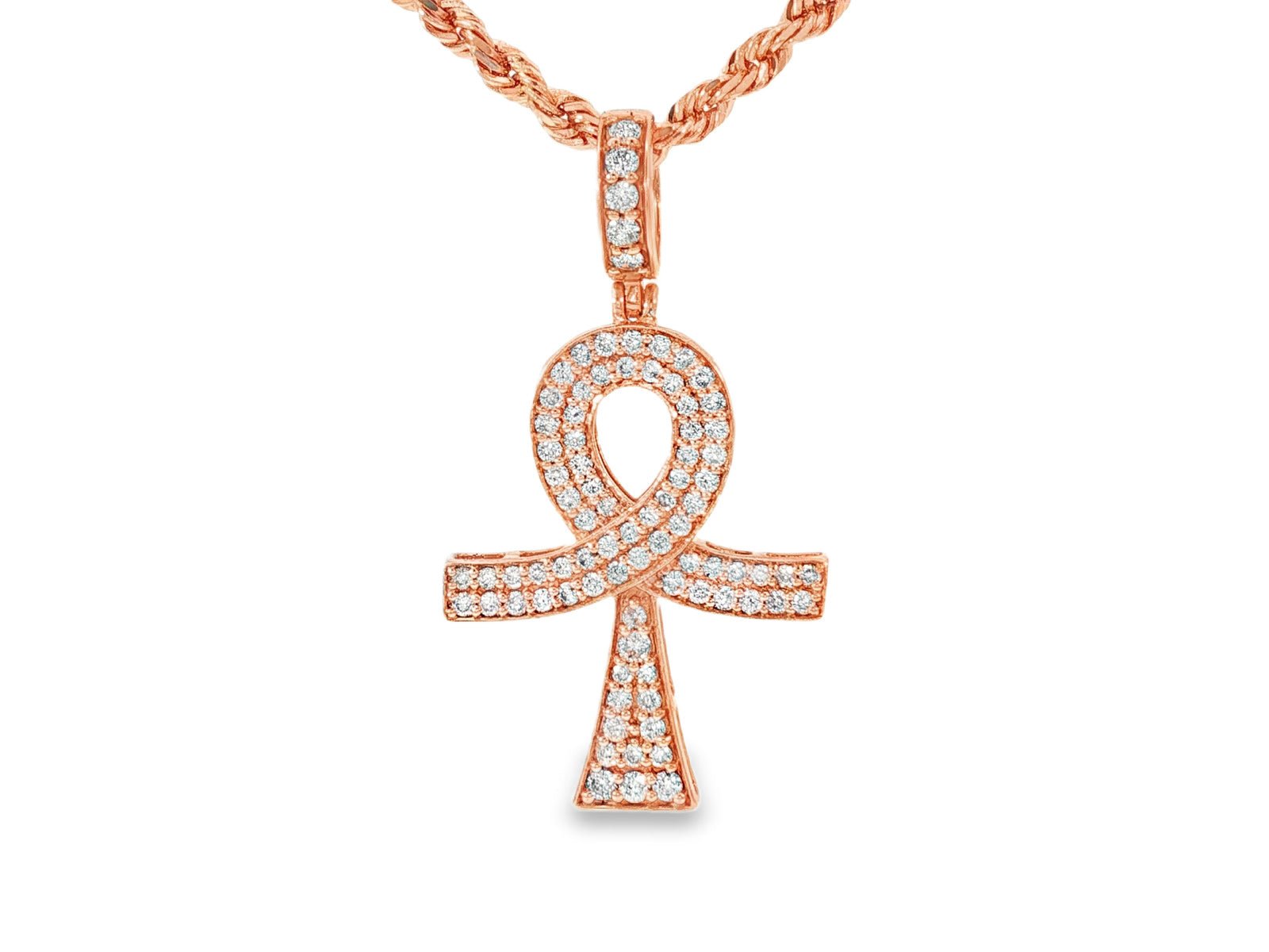 14k Gold Diamond Ankh Pendant with Round - Cut Accents 1.09ct - AVI THE JEWELER