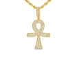 14k Gold Diamond Ankh Pendant with Round-Cut Accents 1.09ct