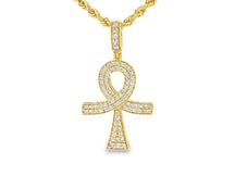 14k Gold Diamond Ankh Pendant with Round-Cut Accents 1.09ct