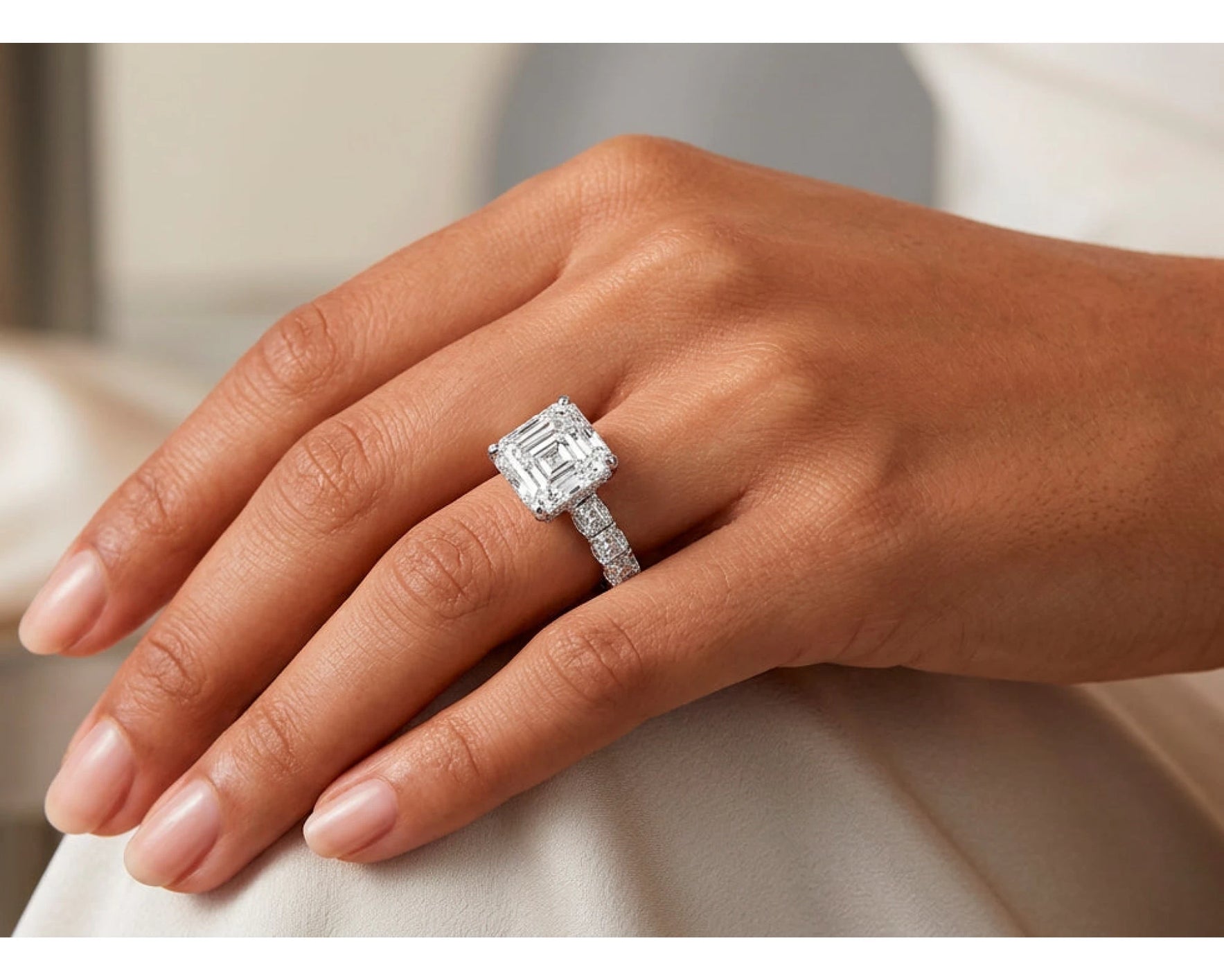 14K Gold Diamond Asscher Cut Hidden Halo Engagement Ring 8.68 CT – view 2