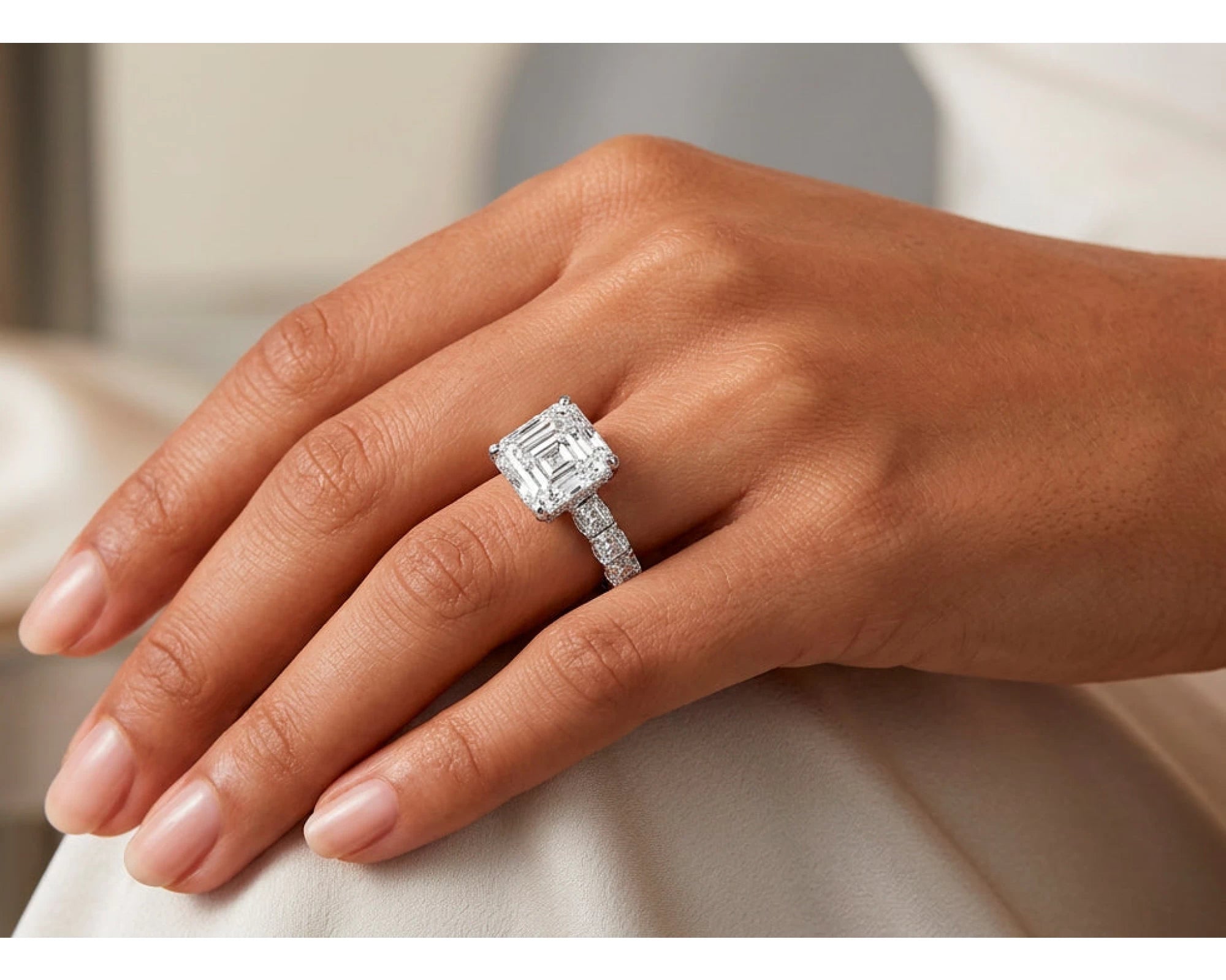 14K Gold Diamond Asscher Cut Hidden Halo Engagement Ring 8.68 CT – view 2