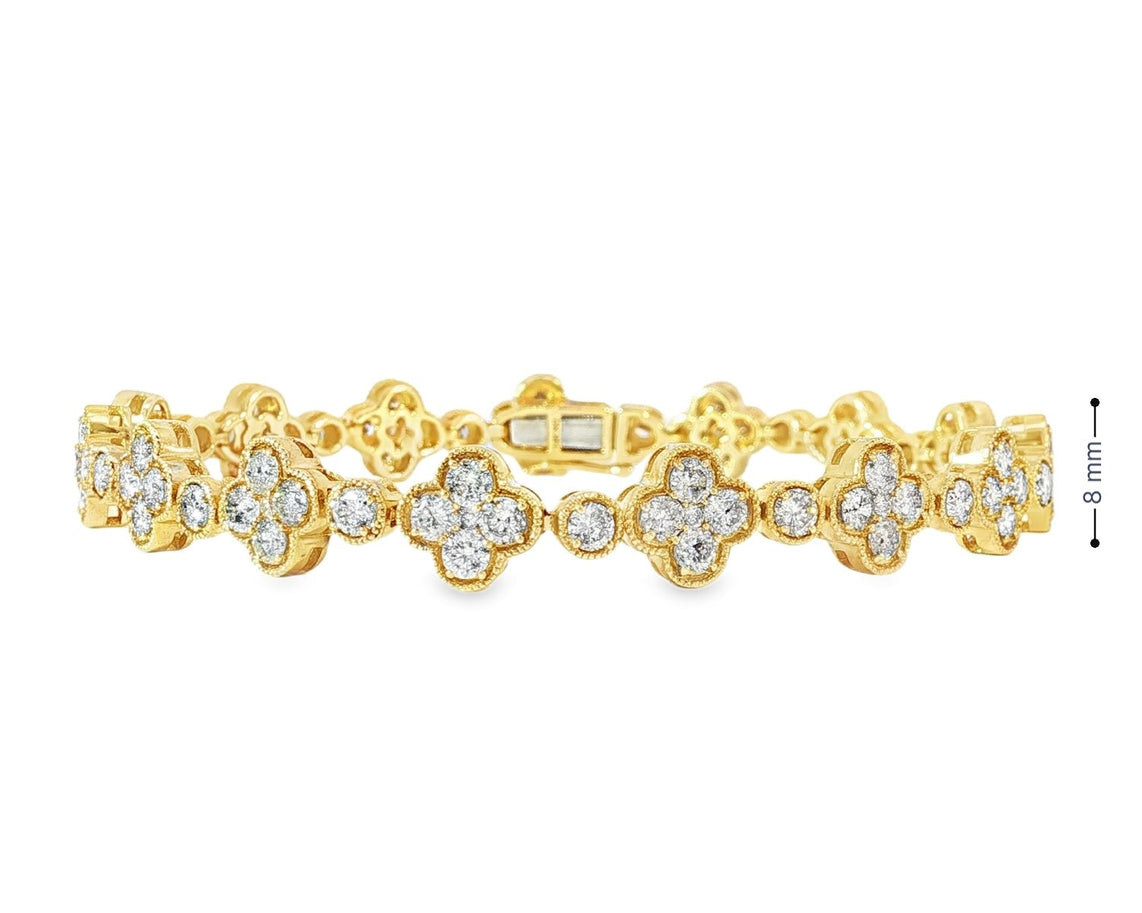 14k Gold Diamond Bracelet with Clover Round - Cut Cluster Design 4.55ct - AVI THE JEWELER