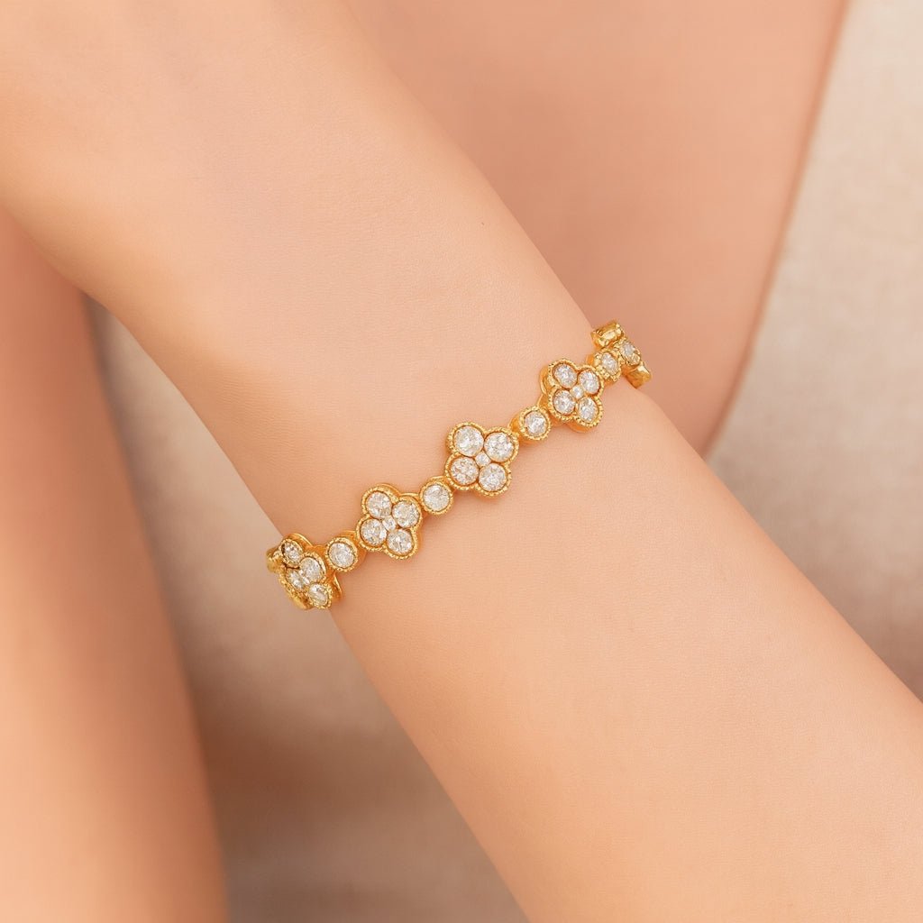 14k Gold Diamond Bracelet with Clover Round - Cut Cluster Design 4.55ct - AVI THE JEWELER