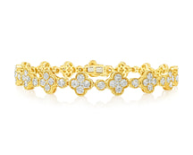 14k Gold Diamond Bracelet with Clover Round-Cut Cluster Design 4.55ct
