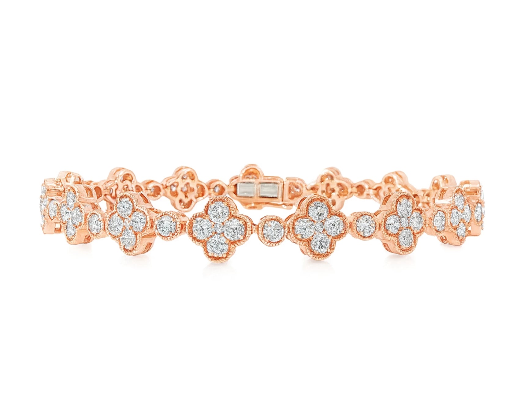 14k Gold Diamond Bracelet with Clover Round-Cut Cluster Design 4.55ct – lifestyle 4480