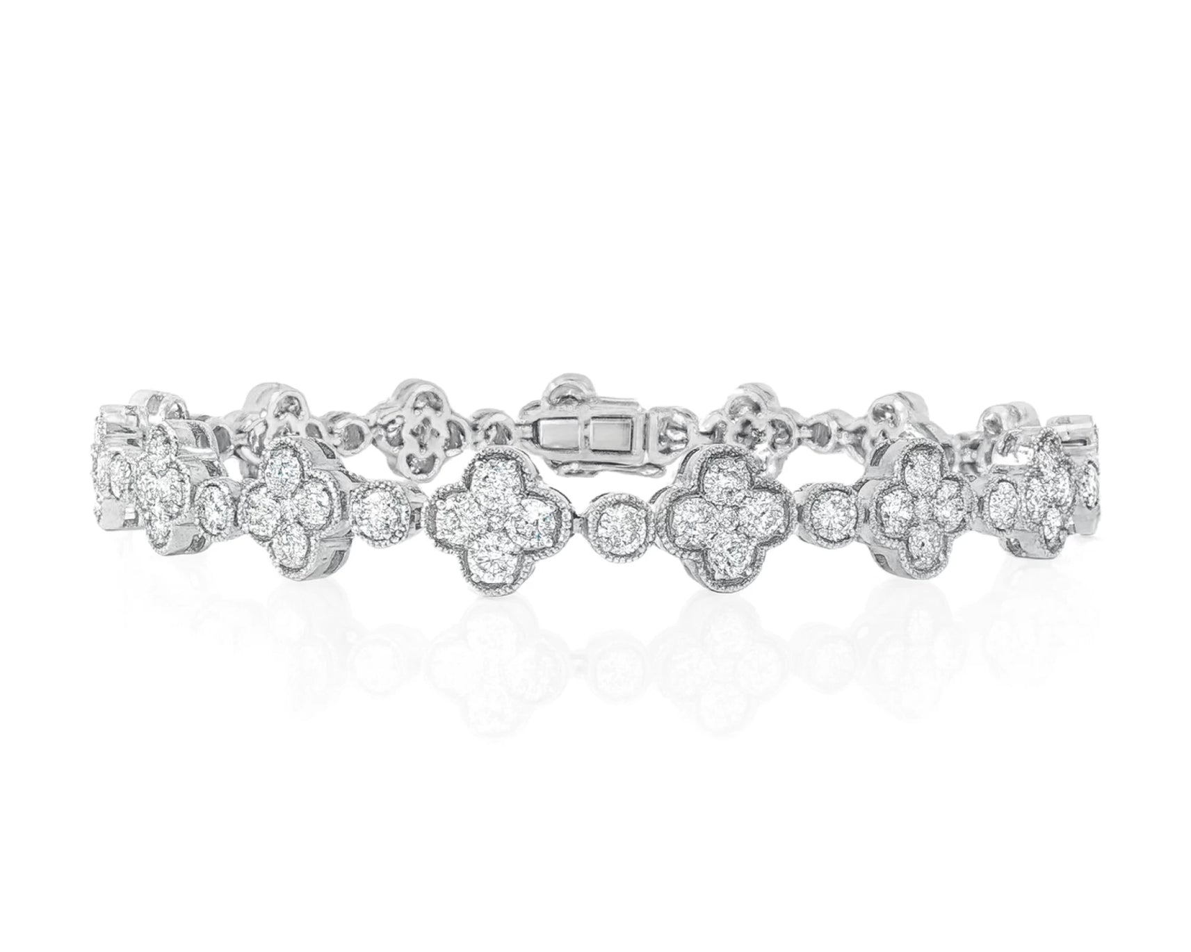 14k Gold Diamond Bracelet with Clover Round-Cut Cluster Design 4.55ct – lifestyle 4481