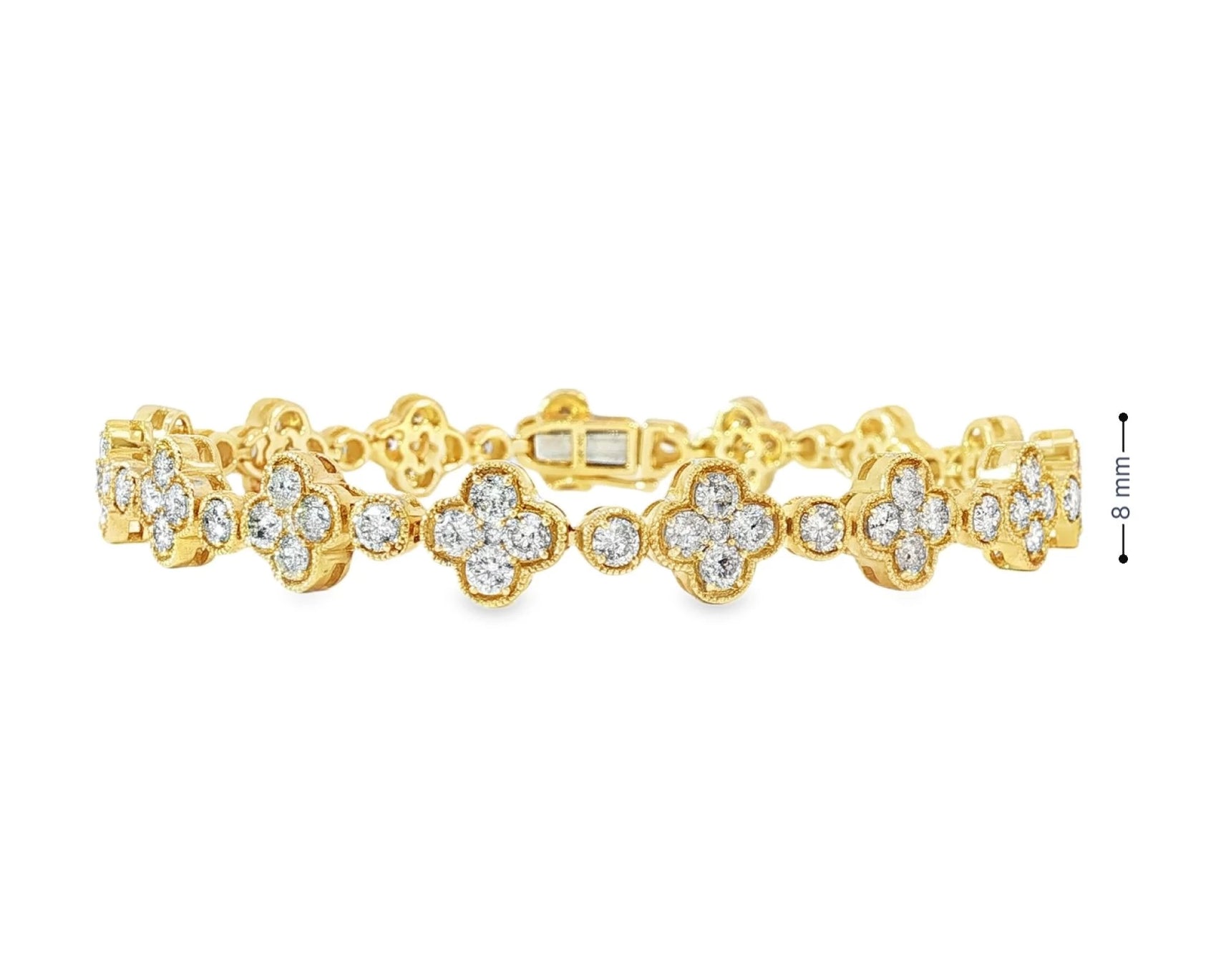 14k Gold Diamond Bracelet with Clover Round-Cut Cluster Design 4.55ct – view 5