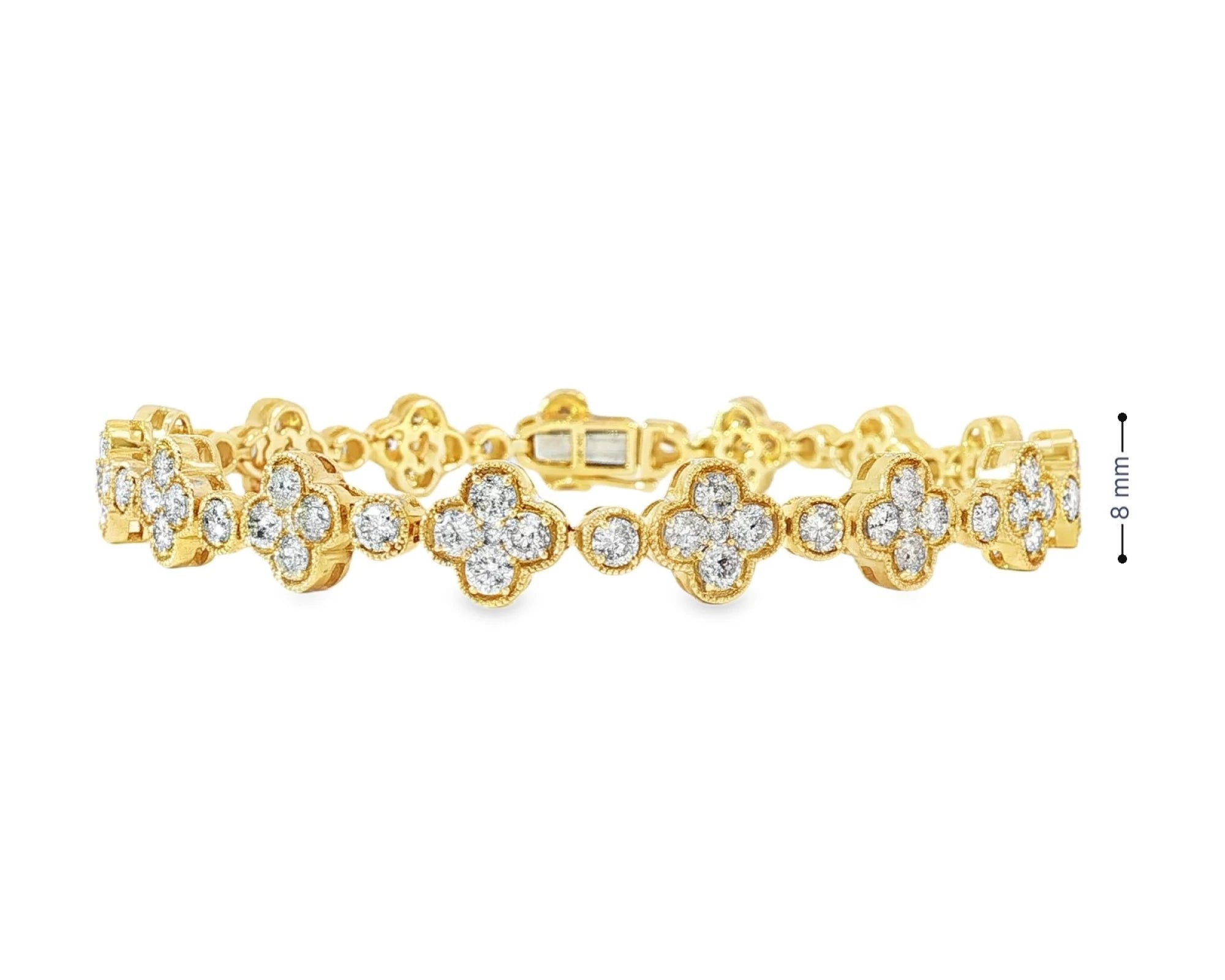 14k Gold Diamond Bracelet with Clover Round-Cut Cluster Design 4.55ct – view 5