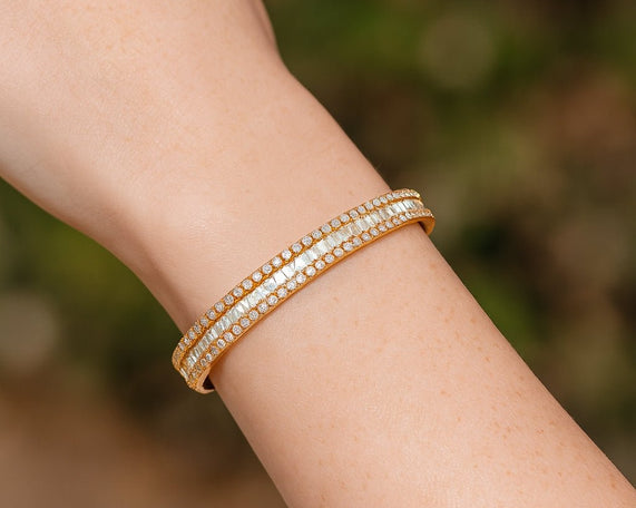 14k Gold Diamond Bracelet with Emerald - Cut & Round Design 3ct - AVI THE JEWELER