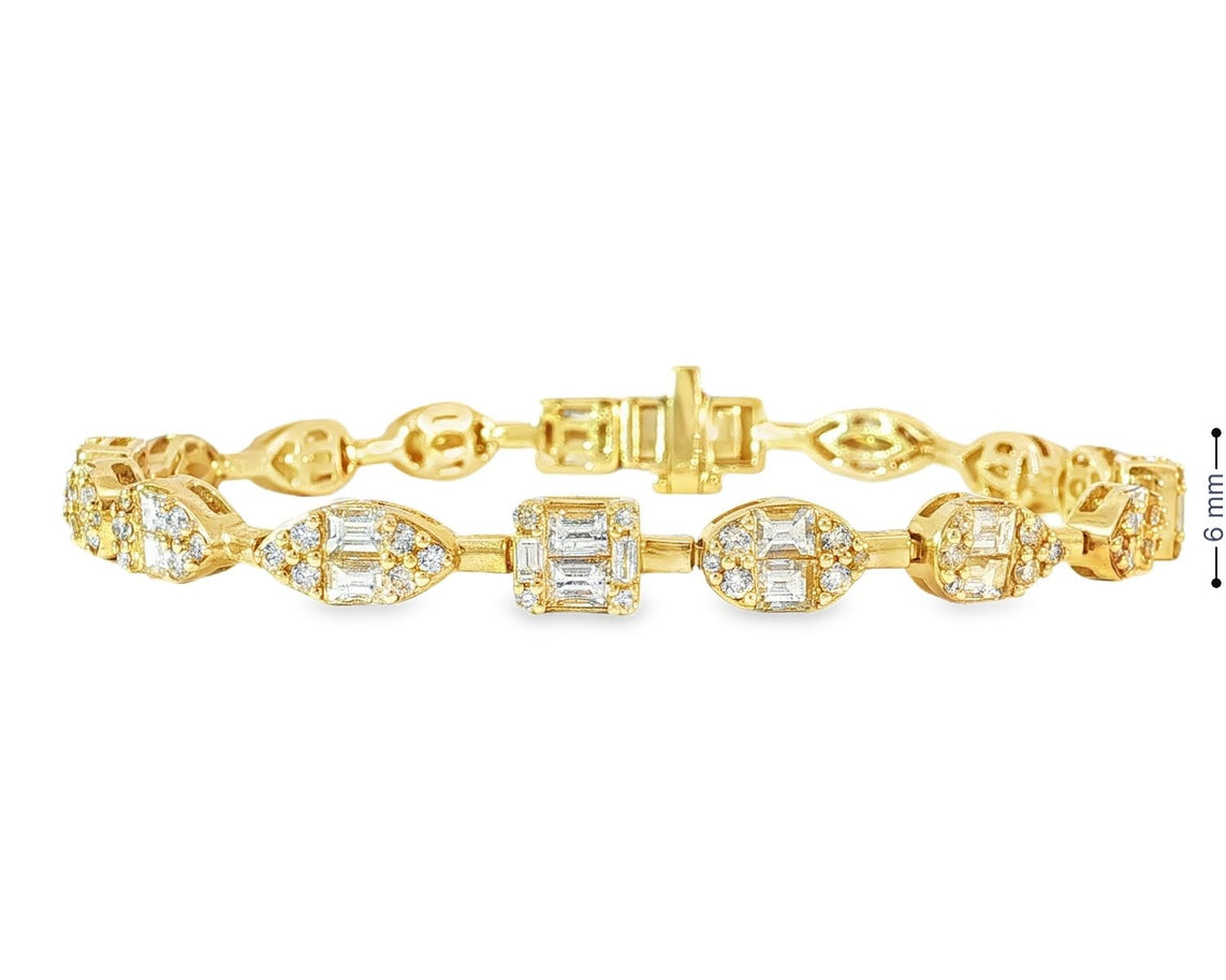 14k Gold Diamond Bracelet with Emerald - Cut & Round Design 5ct - AVI THE JEWELER