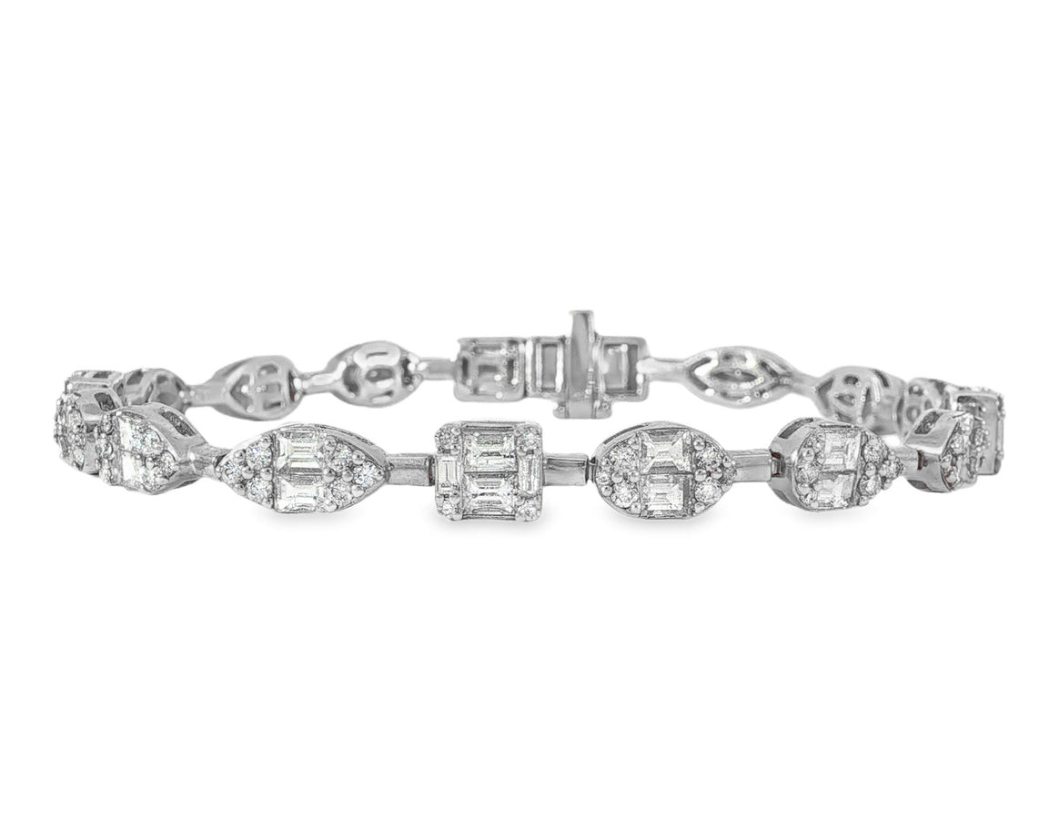 14k Gold Diamond Bracelet with Emerald - Cut & Round Design 5ct - AVI THE JEWELER