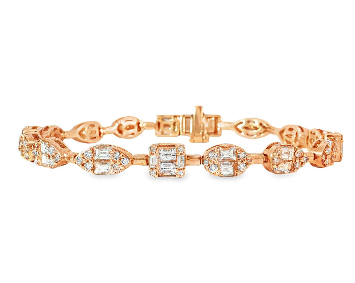 14k Gold Diamond Bracelet with Emerald - Cut & Round Design 5ct - AVI THE JEWELER