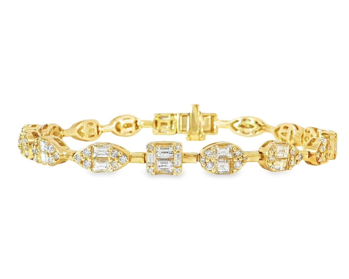 14k Gold Diamond Bracelet with Emerald - Cut & Round Design 5ct - AVI THE JEWELER
