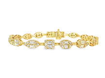 14k Gold Diamond Bracelet with Emerald-Cut & Round Design 5ct