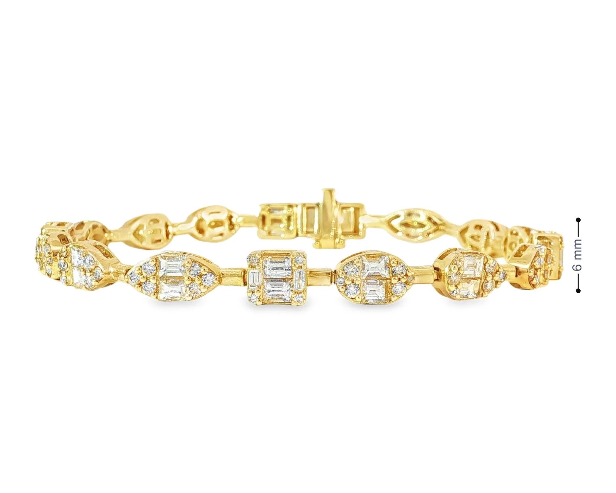 14k Gold Diamond Bracelet with Emerald-Cut & Round Design 5ct – front view