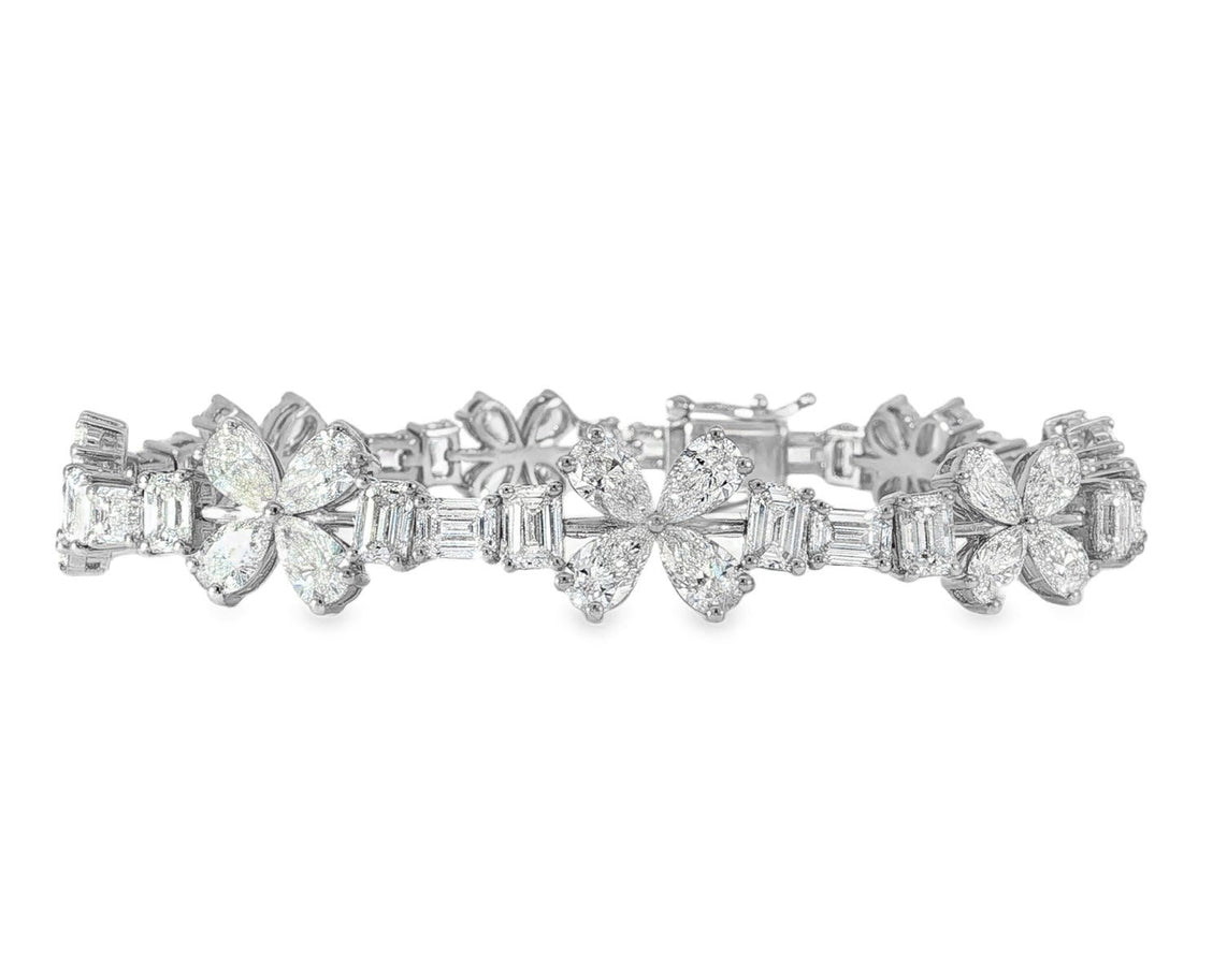 14k Gold Diamond Bracelet with Floral & Emerald - Cut Accents 15.6ct - AVI THE JEWELER