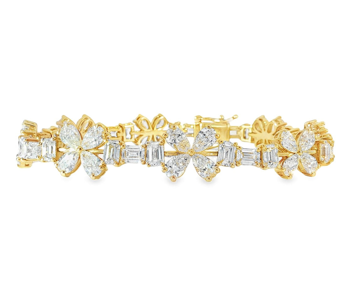 14k Gold Diamond Bracelet with Floral & Emerald - Cut Accents 15.6ct - AVI THE JEWELER