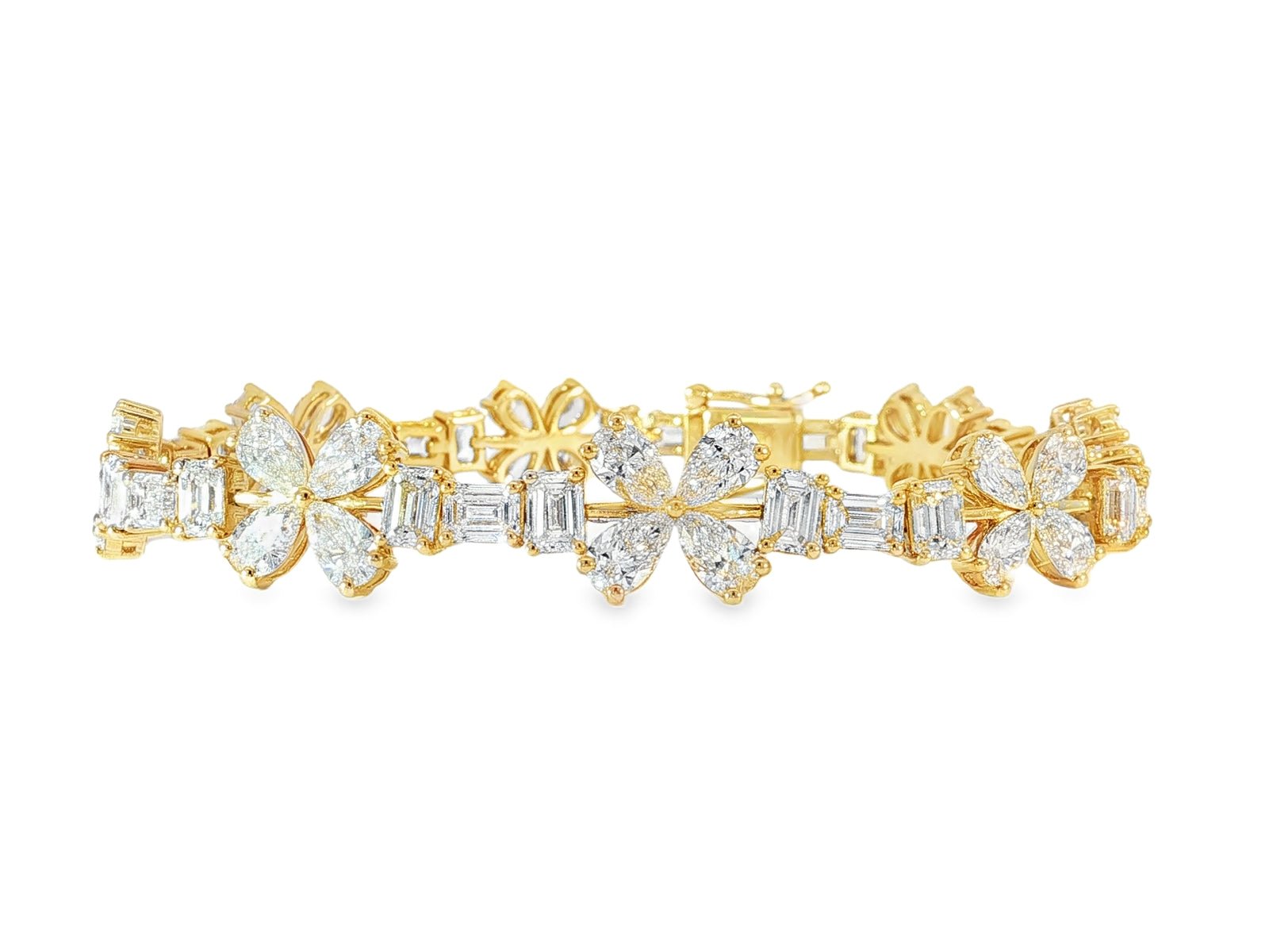 14k Gold Diamond Bracelet with Floral & Emerald - Cut Accents 15.6ct - AVI THE JEWELER