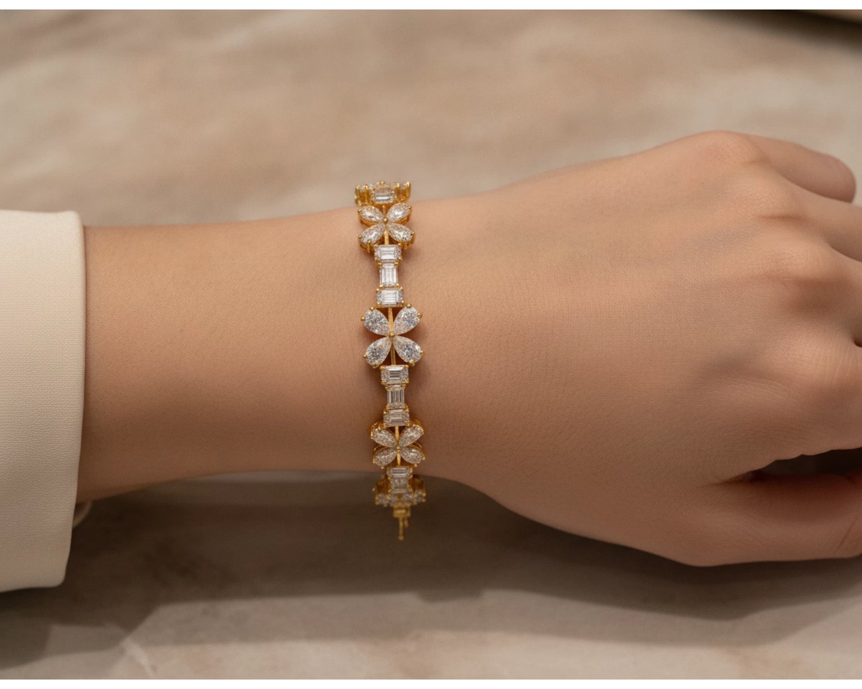 14k Gold Diamond Bracelet with Floral & Emerald-Cut Accents 15.6ct – lifestyle 4442