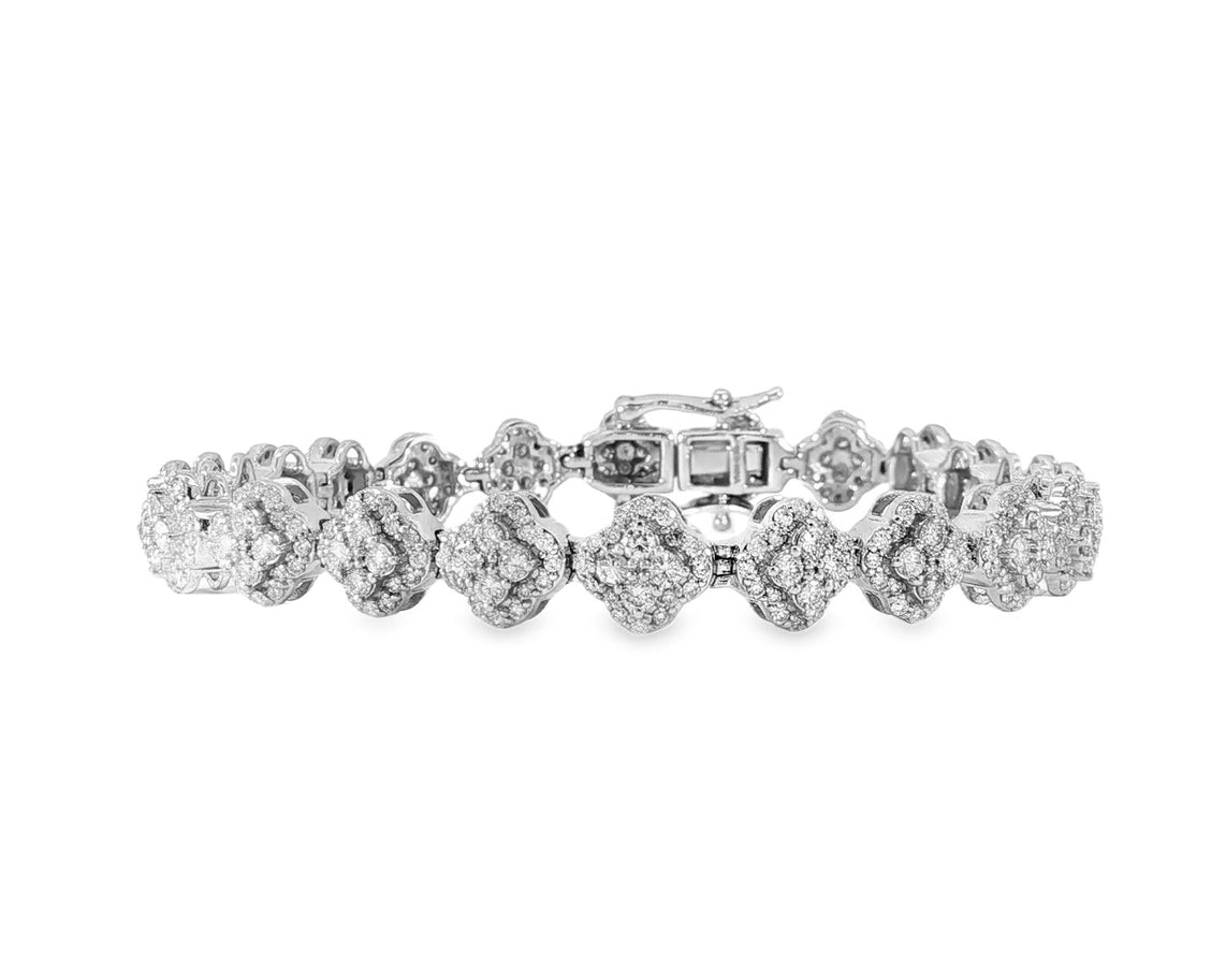 14k Gold Diamond Bracelet with Floral Round - Cut Cluster Design 3.76ct - AVI THE JEWELER
