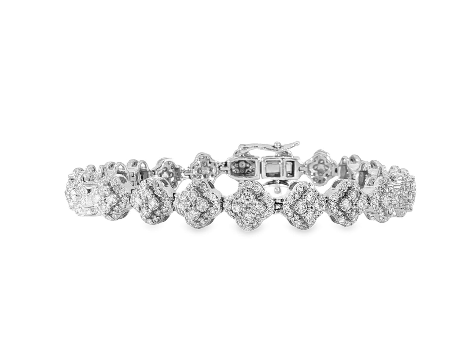 14k Gold Diamond Bracelet with Floral Round - Cut Cluster Design 3.76ct - AVI THE JEWELER