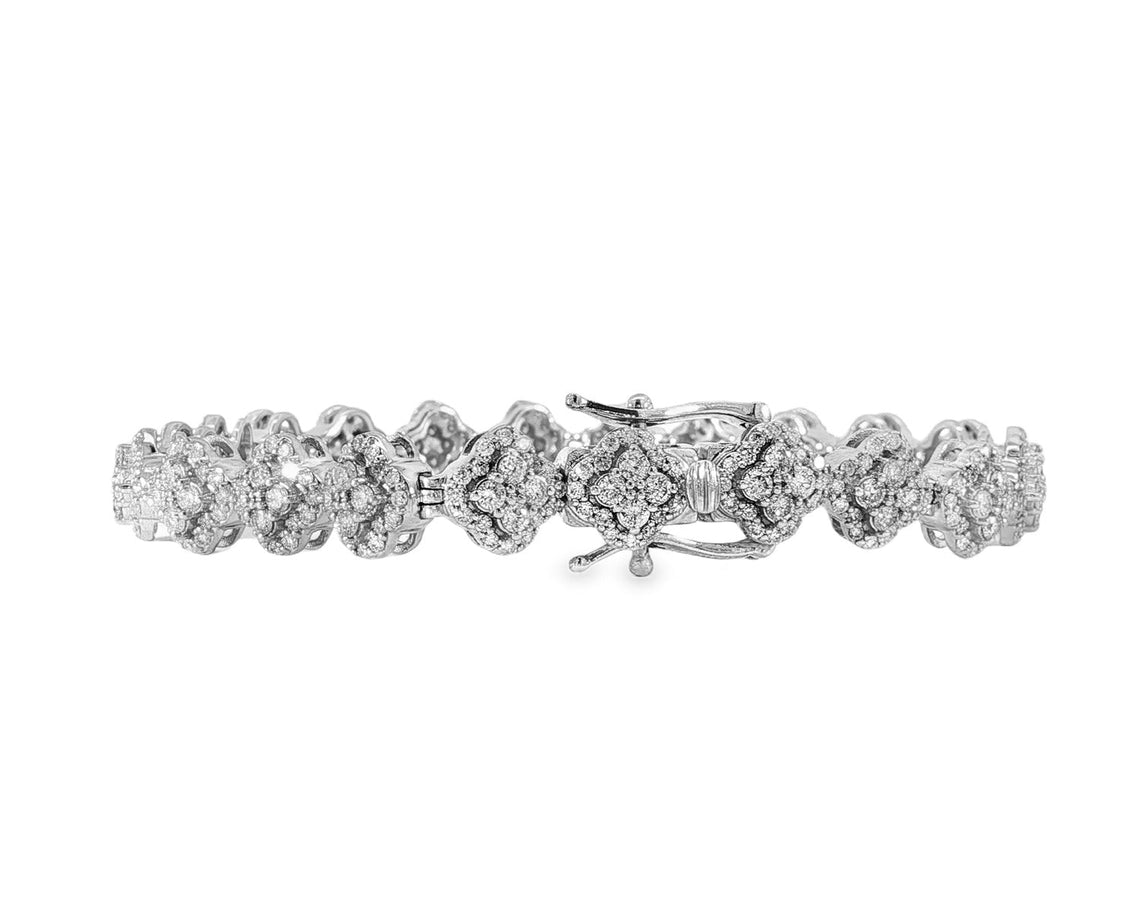 14k Gold Diamond Bracelet with Floral Round - Cut Cluster Design 3.76ct - AVI THE JEWELER