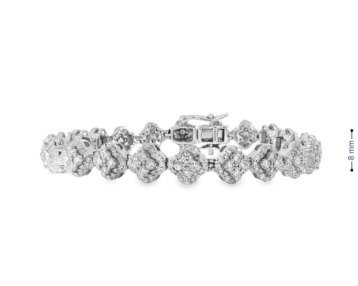 14k Gold Diamond Bracelet with Floral Round - Cut Cluster Design 3.76ct - AVI THE JEWELER