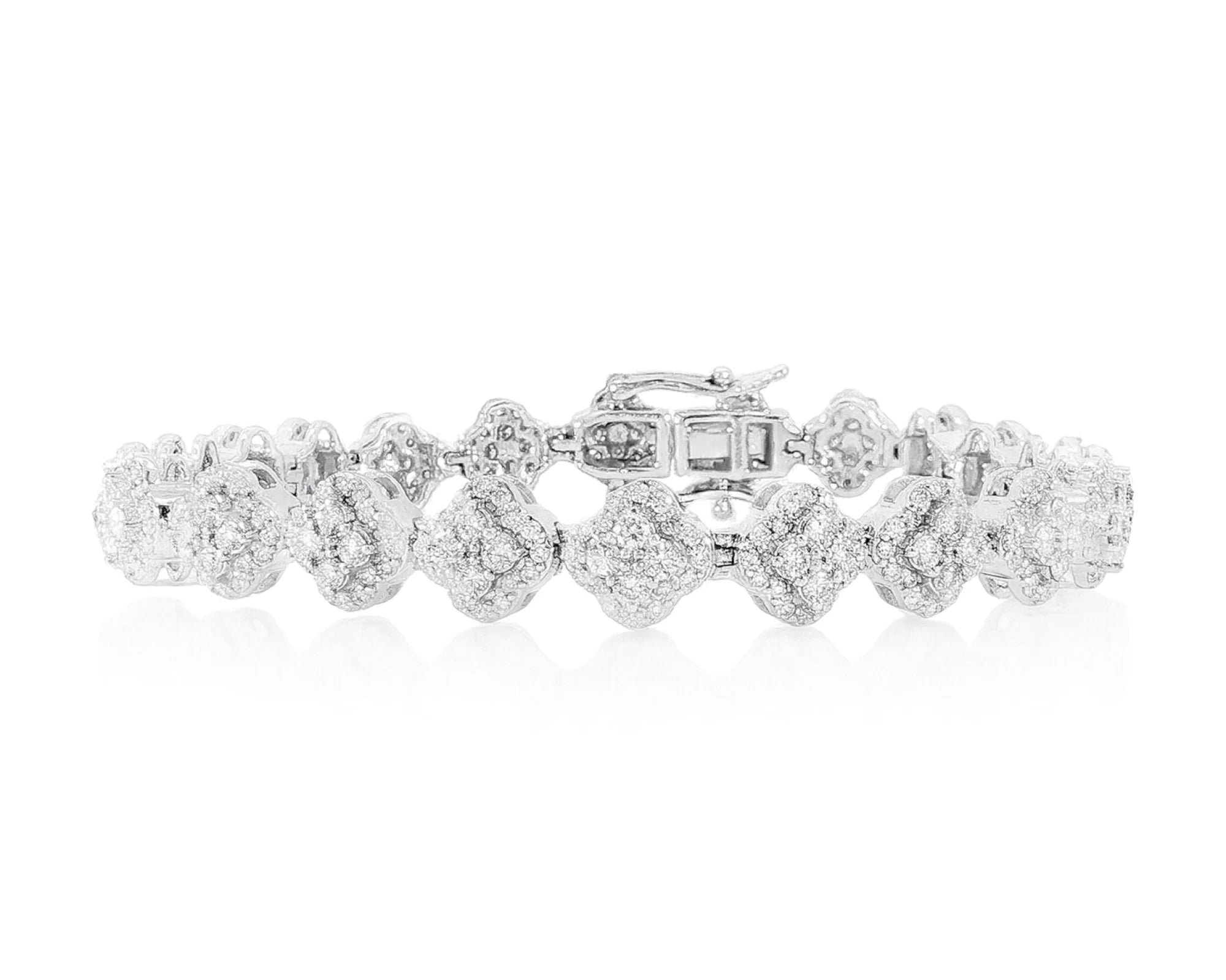 14k Gold Diamond Bracelet with Floral Round-Cut Cluster Design 3.76ct – lifestyle 4411