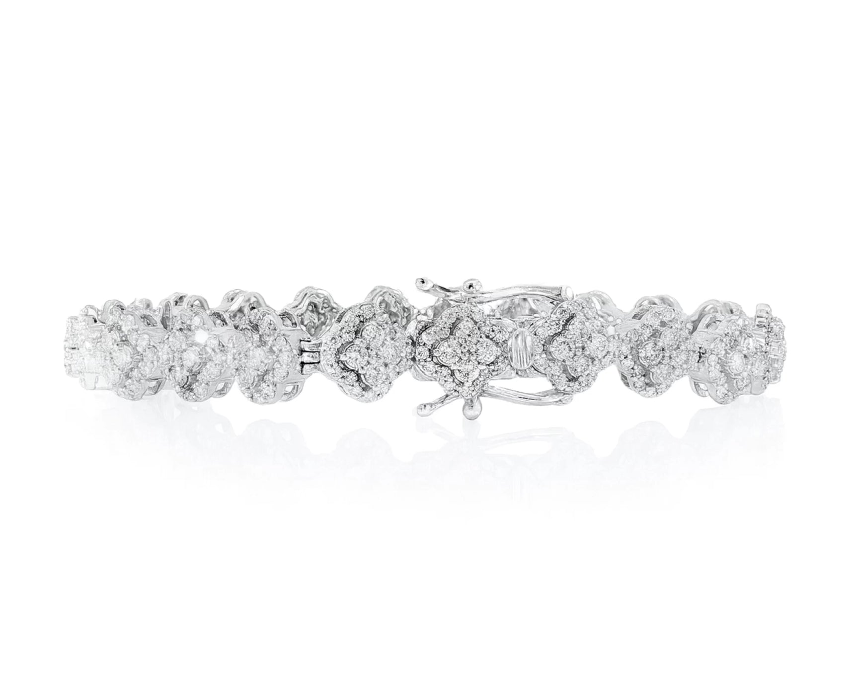 14k Gold Diamond Bracelet with Floral Round-Cut Cluster Design 3.76ct – lifestyle 4412