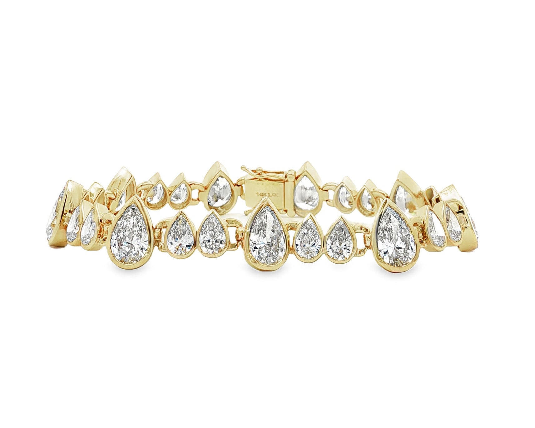 14k Gold Diamond Bracelet with Graduated Pear - Shape Design 22.98ct - AVI THE JEWELER