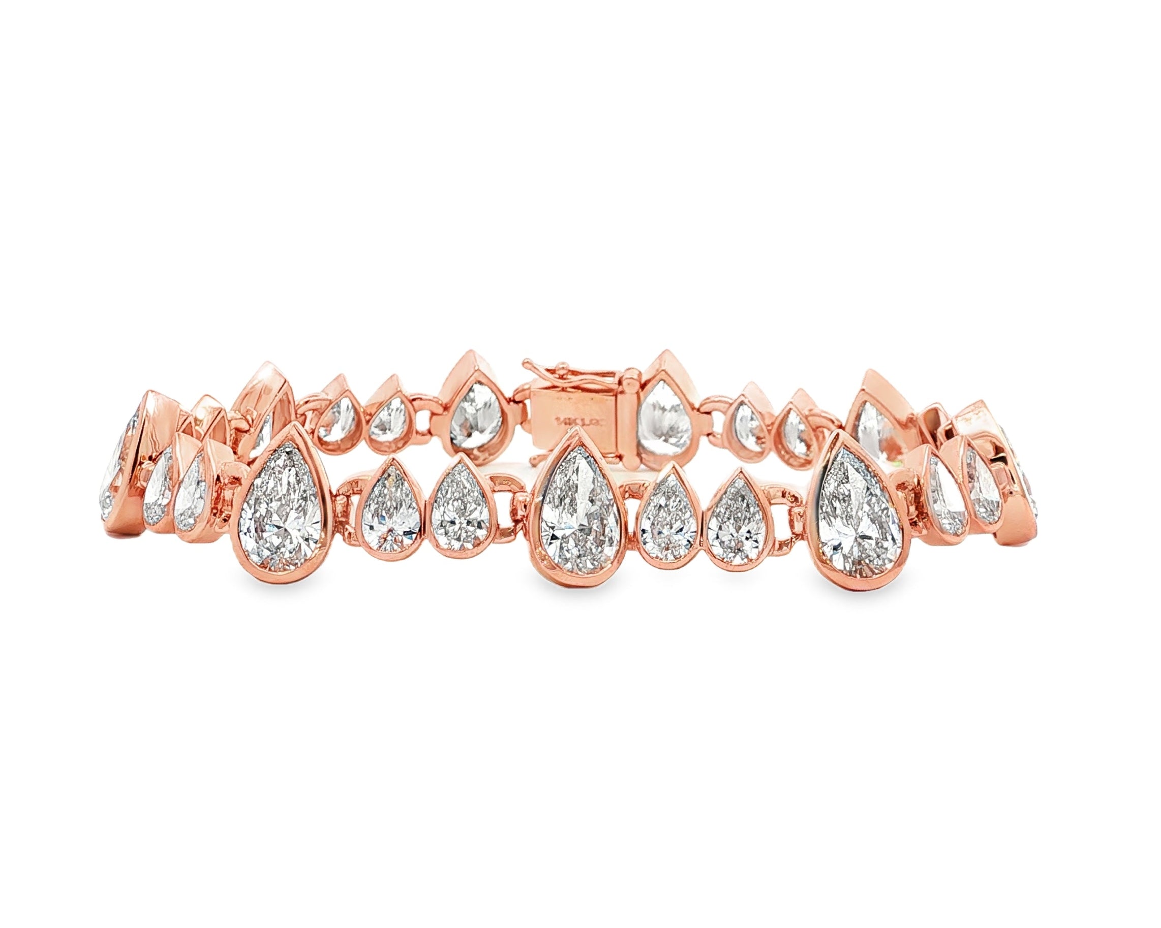 14k Gold Diamond Bracelet with Graduated Pear - Shape Design 22.98ct - AVI THE JEWELER