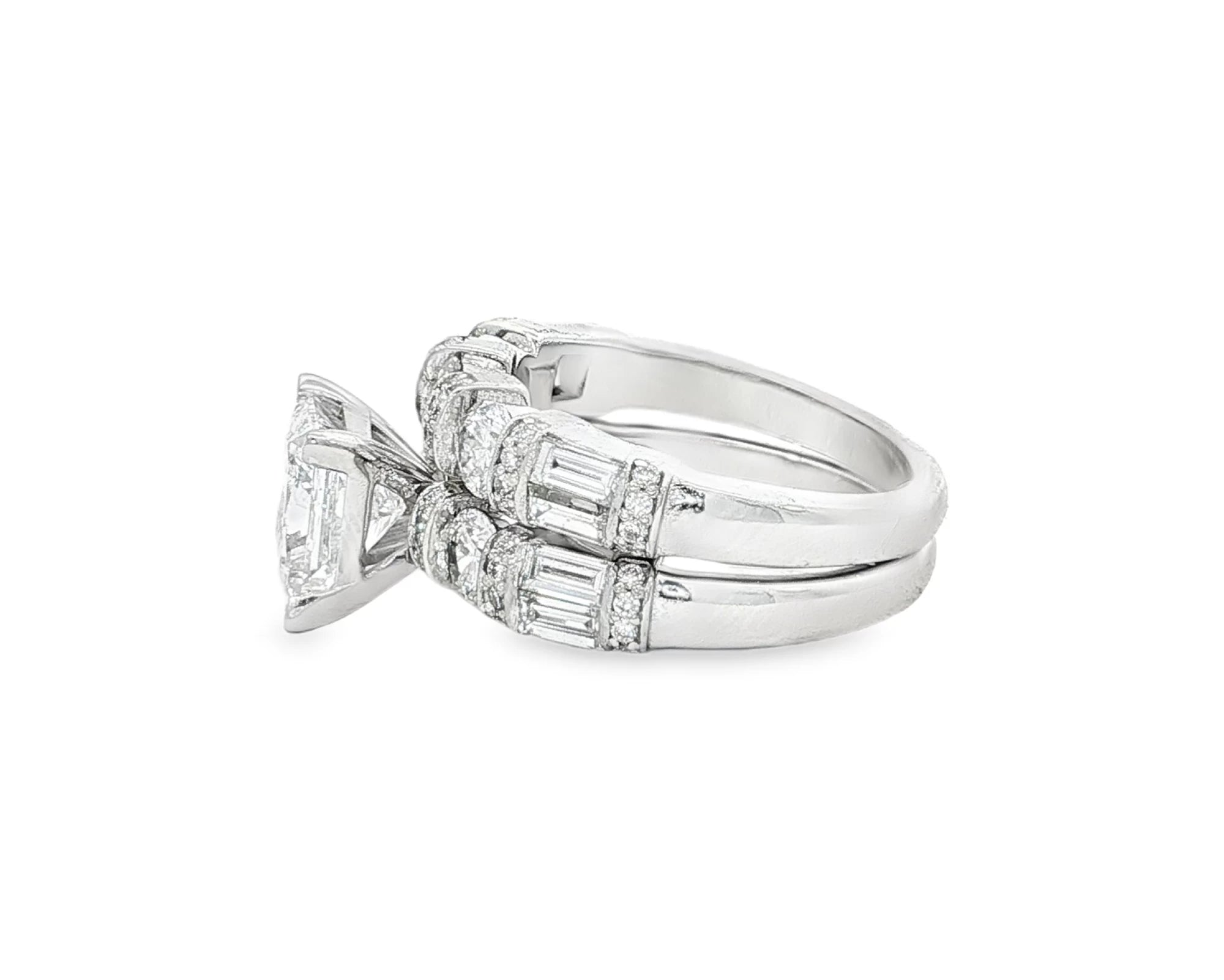 14K Gold Diamond Bridal Ring Set with Princess-Cut Center & Accent Bands 4.00ct – lifestyle 4794
