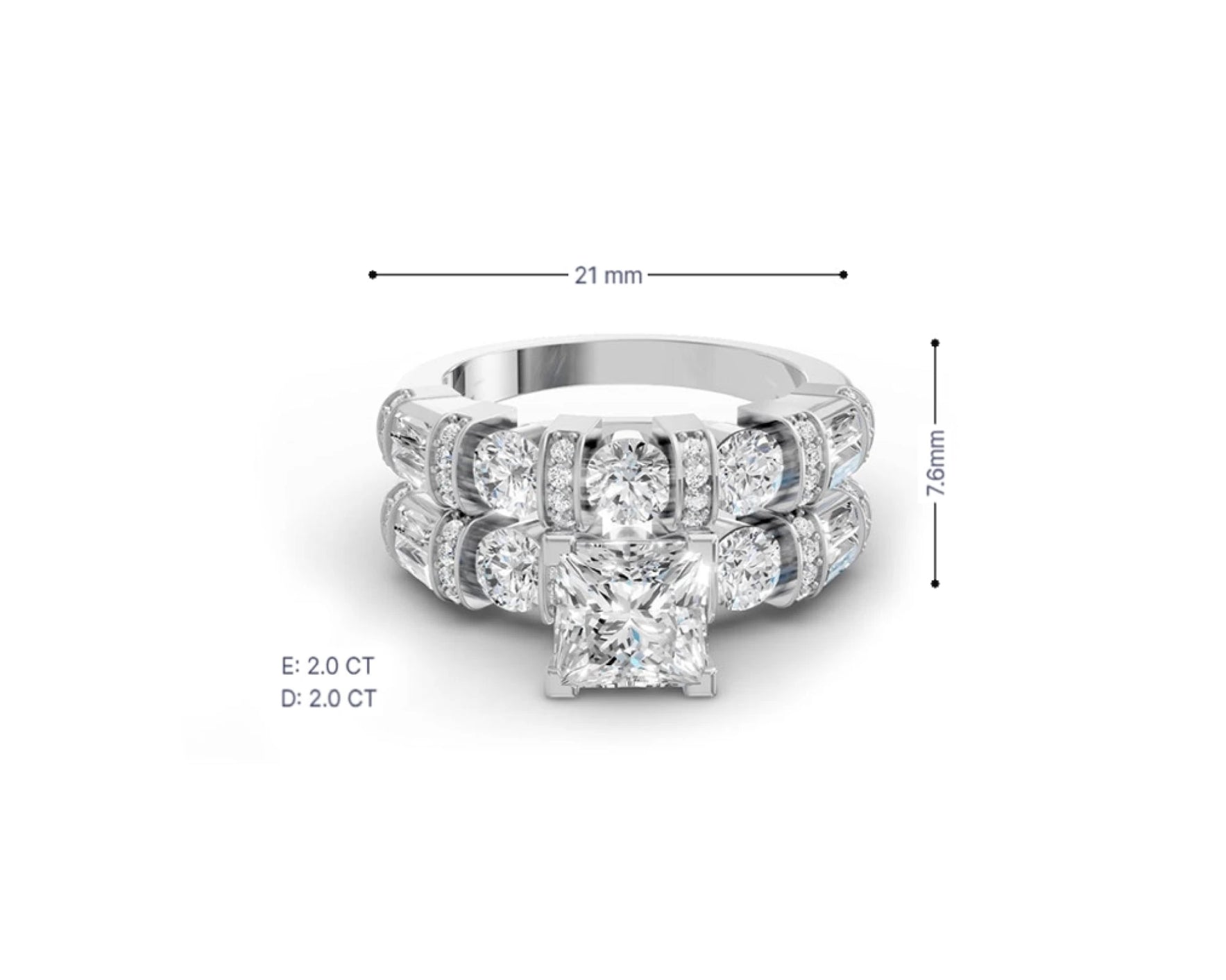 14K Gold Diamond Bridal Ring Set with Princess-Cut Center & Accent Bands 4.00ct – view 6