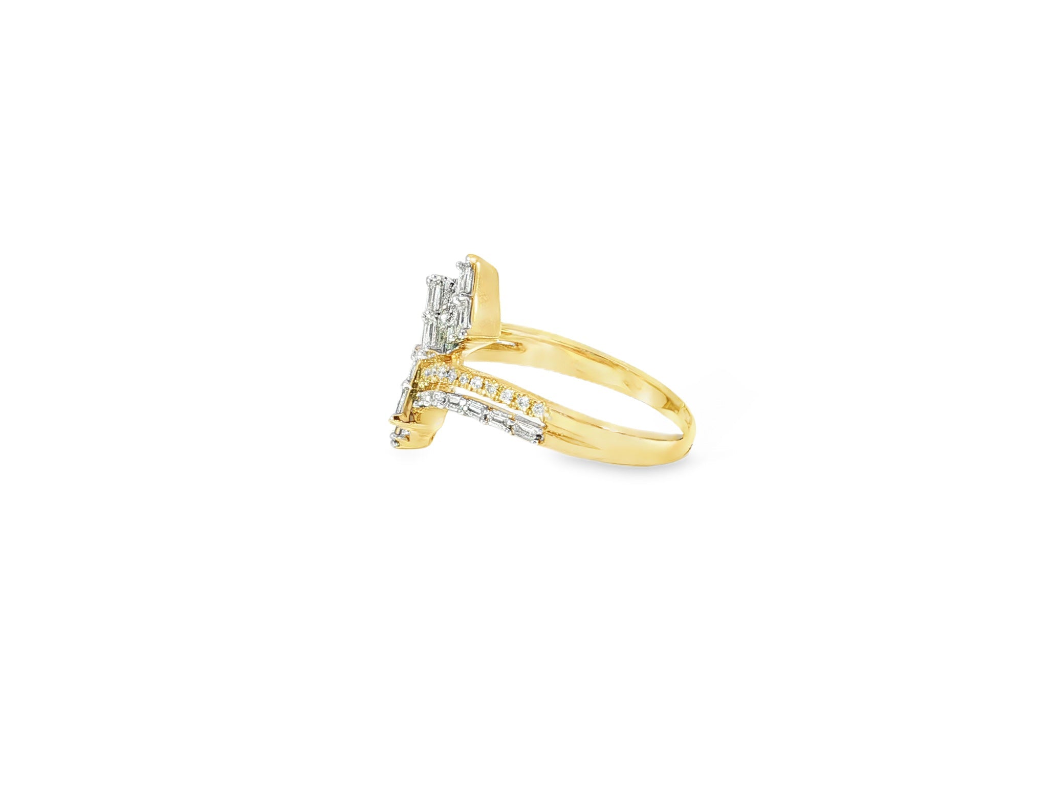 14k Gold Diamond Bypass Ring with Dual Emerald - Cut 0.85ct - AVI THE JEWELER