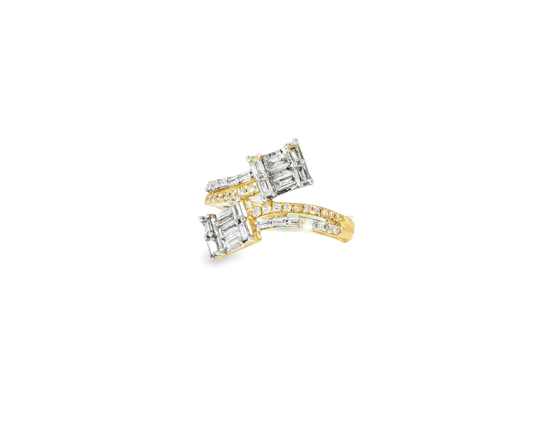 14k Gold Diamond Bypass Ring with Dual Emerald - Cut 0.85ct - AVI THE JEWELER