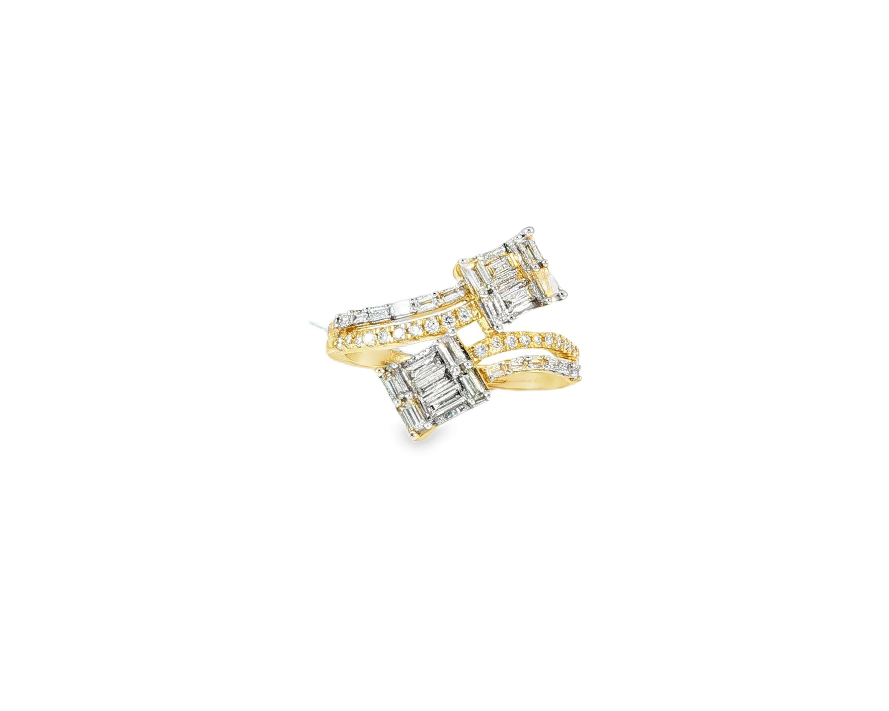 14k Gold Diamond Bypass Ring with Dual Emerald - Cut 0.85ct - AVI THE JEWELER