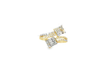 14k Gold Diamond Bypass Ring with Dual Emerald-Cut 0.85ct