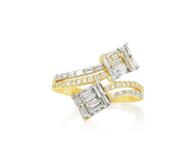 14k Gold Diamond Bypass Ring with Dual Emerald-Cut 0.85ct