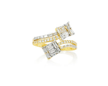 14k Gold Diamond Bypass Ring with Dual Emerald-Cut 0.85ct