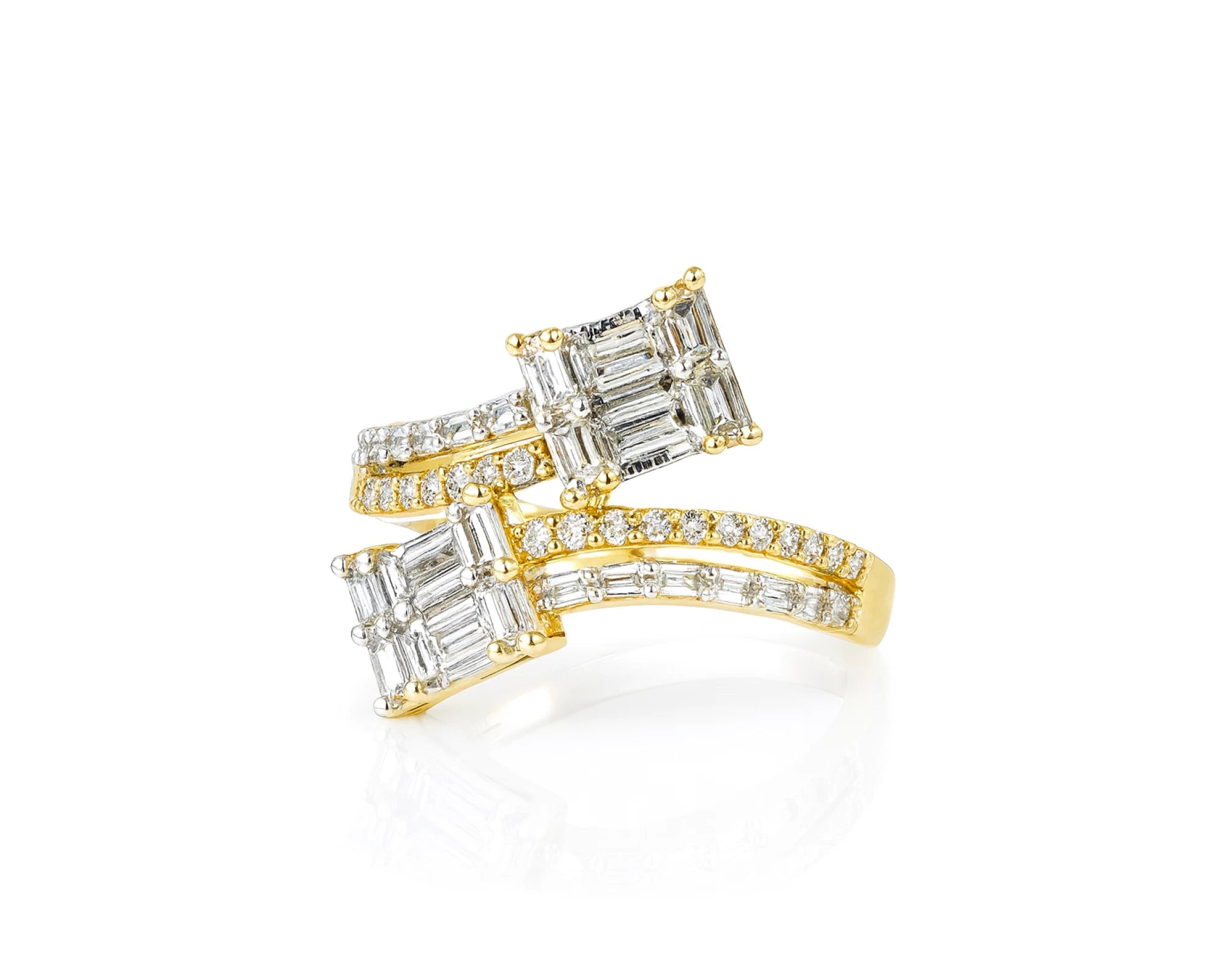14k Gold Diamond Bypass Ring with Dual Emerald-Cut 0.85ct – lifestyle 1034
