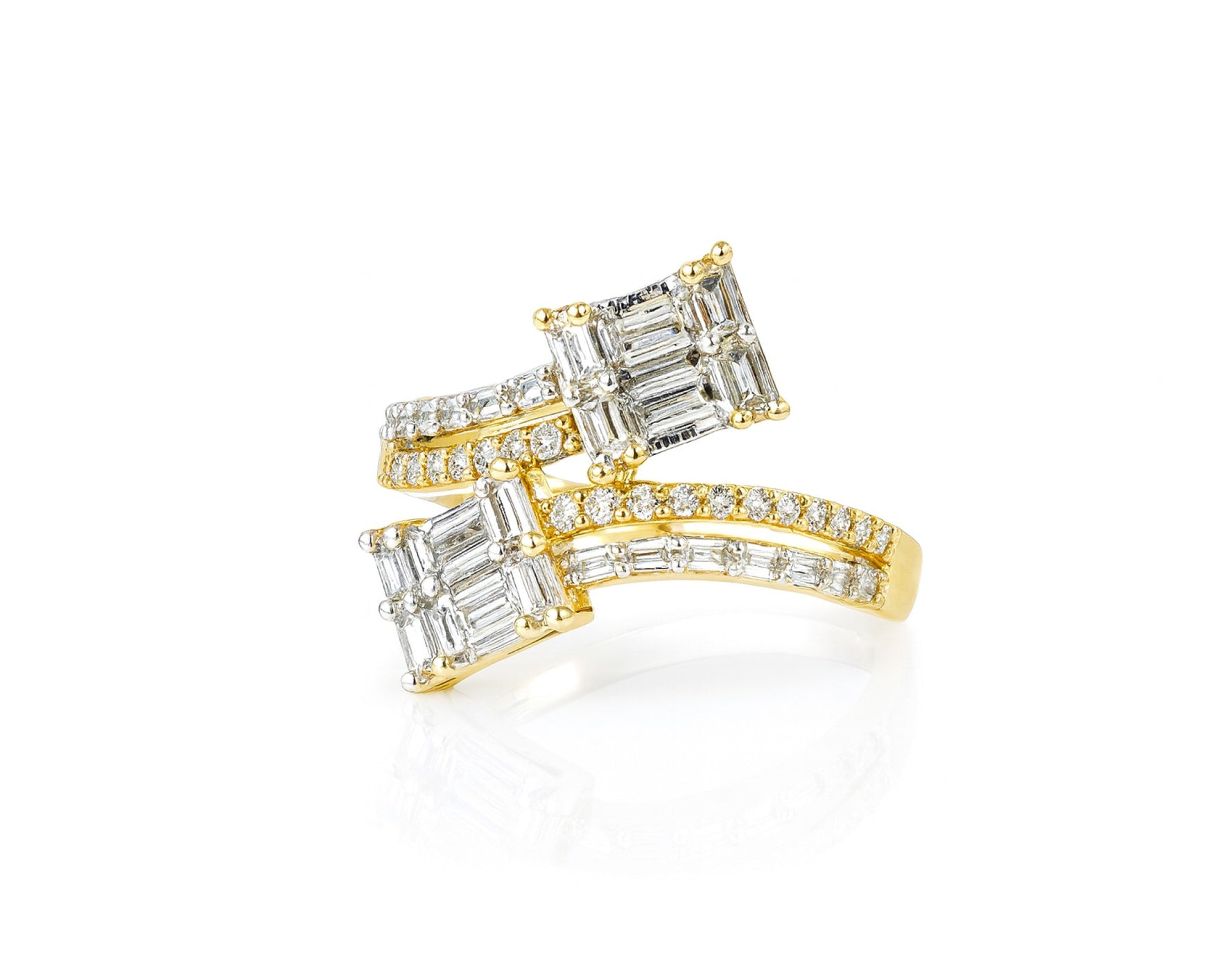 14k Gold Diamond Bypass Ring with Dual Emerald-Cut 0.85ct – lifestyle 1034