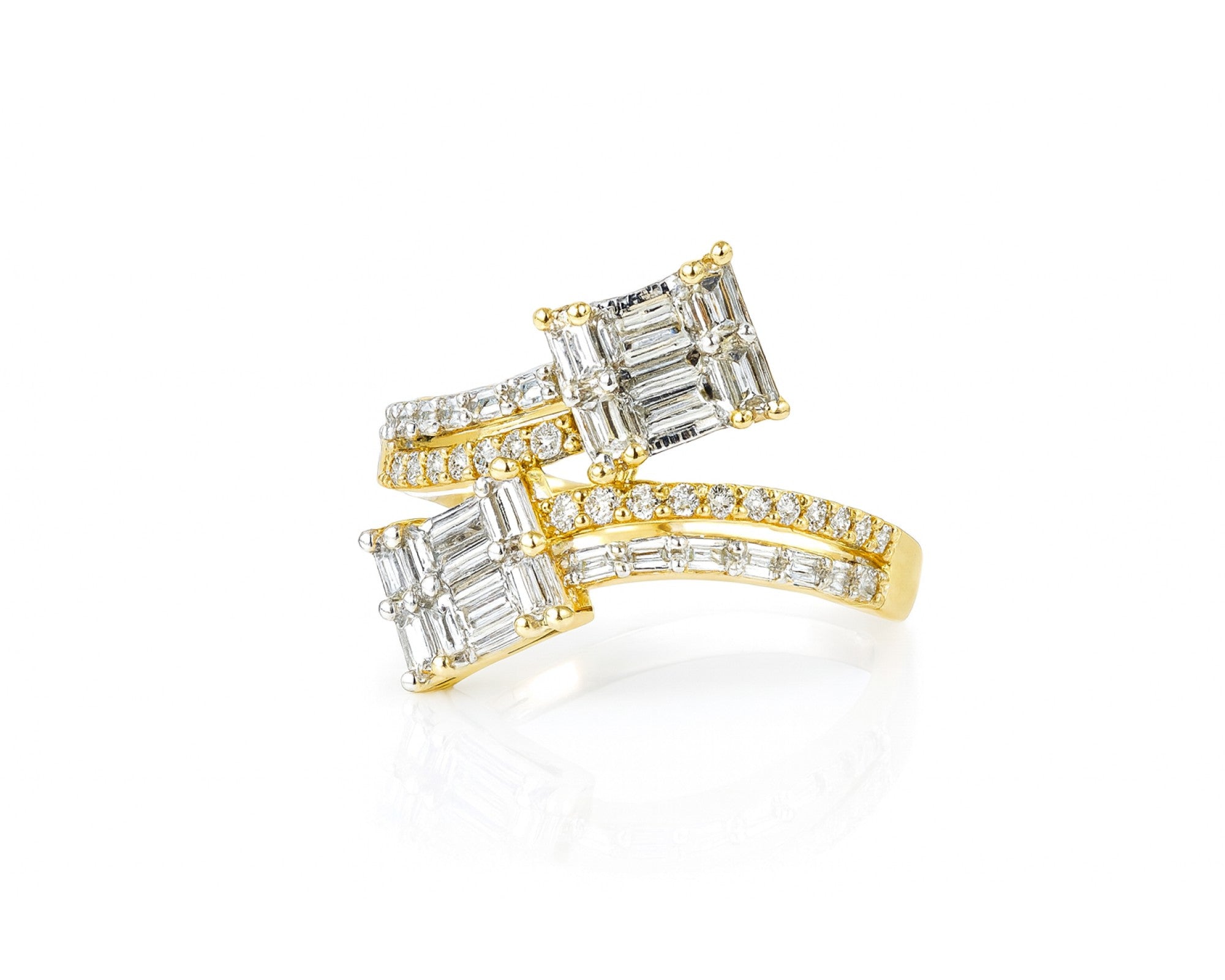 14k Gold Diamond Bypass Ring with Dual Emerald-Cut 0.85ct – lifestyle 1034